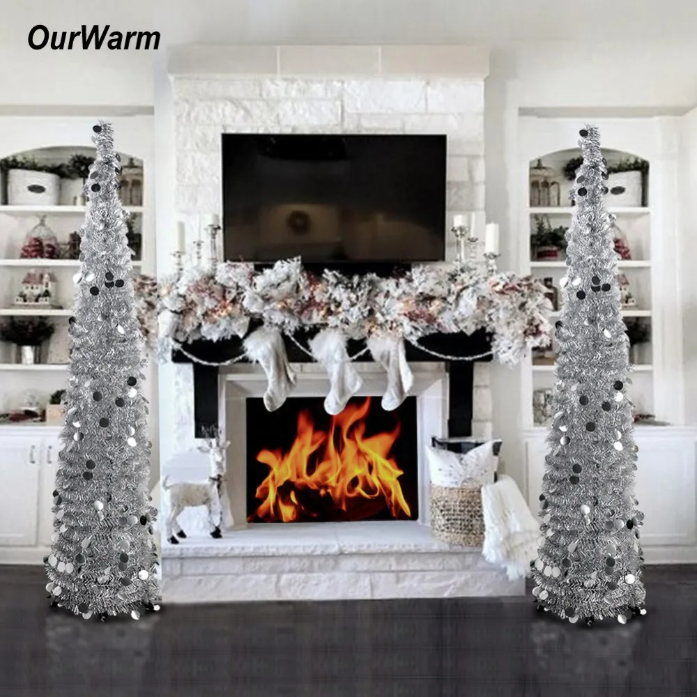 OurWarm 1 5 м Складная искусственная Рождественская елка мишура блестки всплывающая