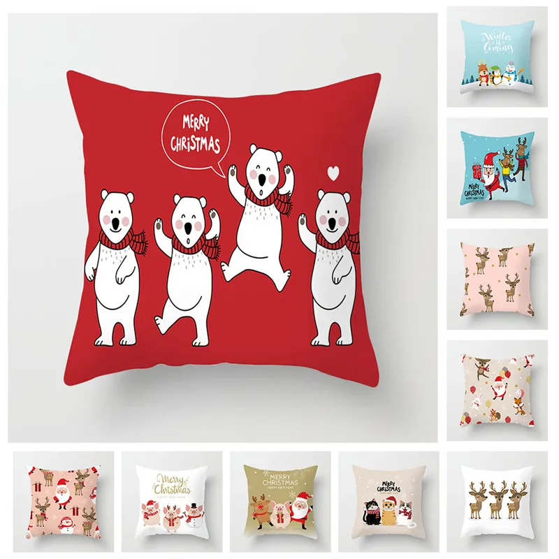 

Fuwatacchi 45x45cm Christmas Cushion Cover Throw Pillows Case Bear Deer Tree New Year Decorative Pillows for Sofa Funda Cojin