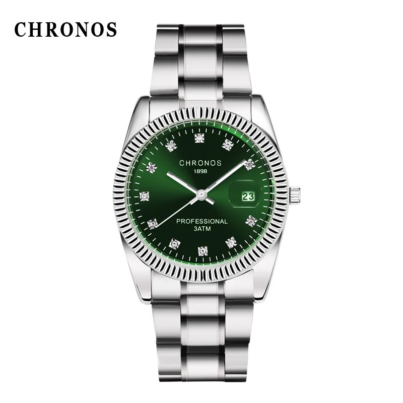 

Men Silver Stainless Steel Watchband Business Quartz Watches CHRONOS Brand Luxury Man Watch Casual Male Clock Relogio Masculino