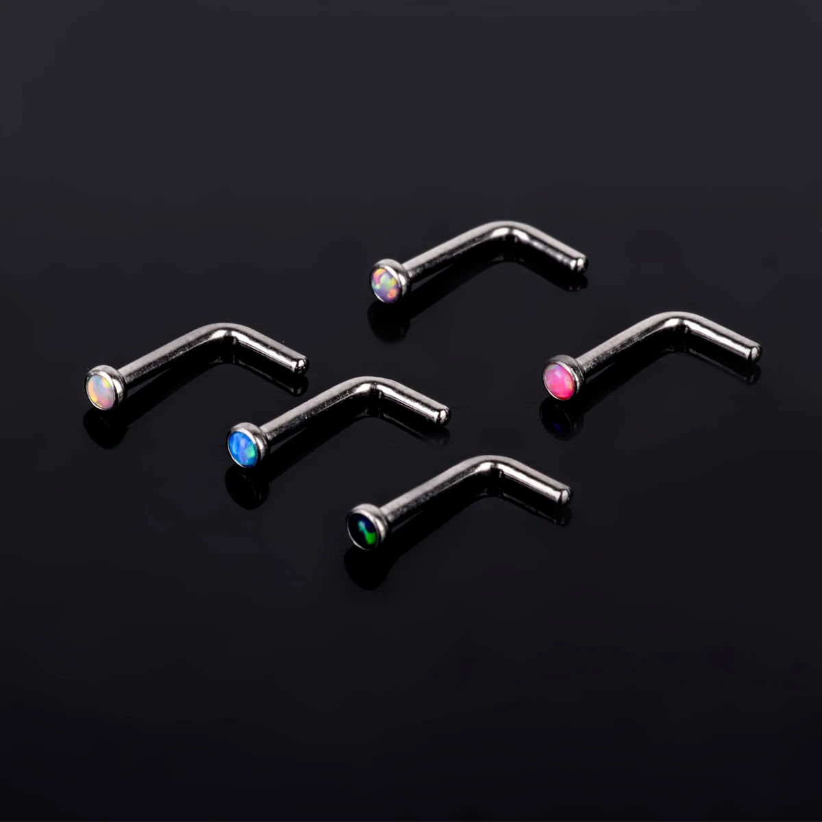1pc Crystal Opal L Shaped Nose Stud Ring Punk Style Lip Ring Women Surgical Steel Nose Cartilage Stud Body Piercing Jewelry