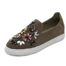 NOUVEAU Printemps Automne Femmes mocassins Bout Rond Paresseux Strass Confortable Pêcheur Chaussures Slip On Suede Appartements Occasionnels Zapato Mujer