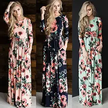 Для женщин ретро Boho Цветочный цветы с длинным рукавом платье вечернее длинное пляжное платье