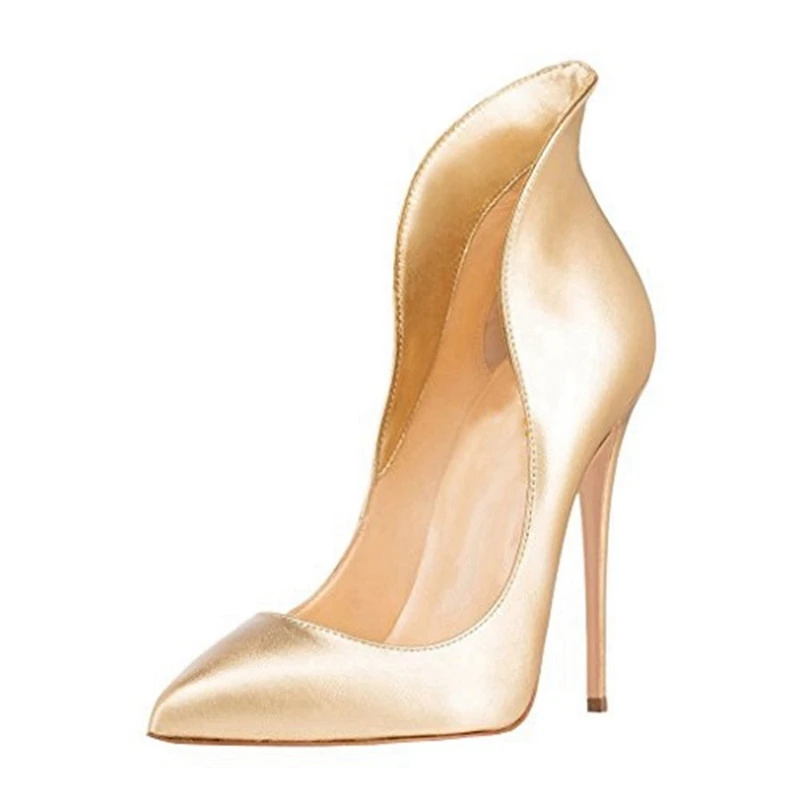REAVE CAT/женские туфли-лодочки на высоком тонком каблуке, с острым носком, из флока, атласная обувь для вечерние, без шнуровки, золотого, серебряного, синего, винного цвета, большие размеры 35-47, A1806 - Цвет: Gold