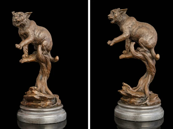 

JP S1150 Art Deco Sculpture Animal Lynx Catamountain leopard cat Bronze Statue Signed (B0413)