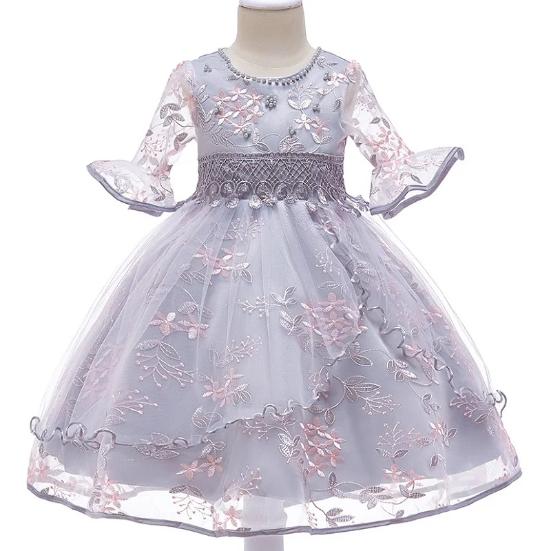 Детское изысканное платье принцессы с вышитыми цветами; свежее и милое платье для торжеств; летнее платье с цветочным узором для девочек 3-10 лет - Цвет: as picture