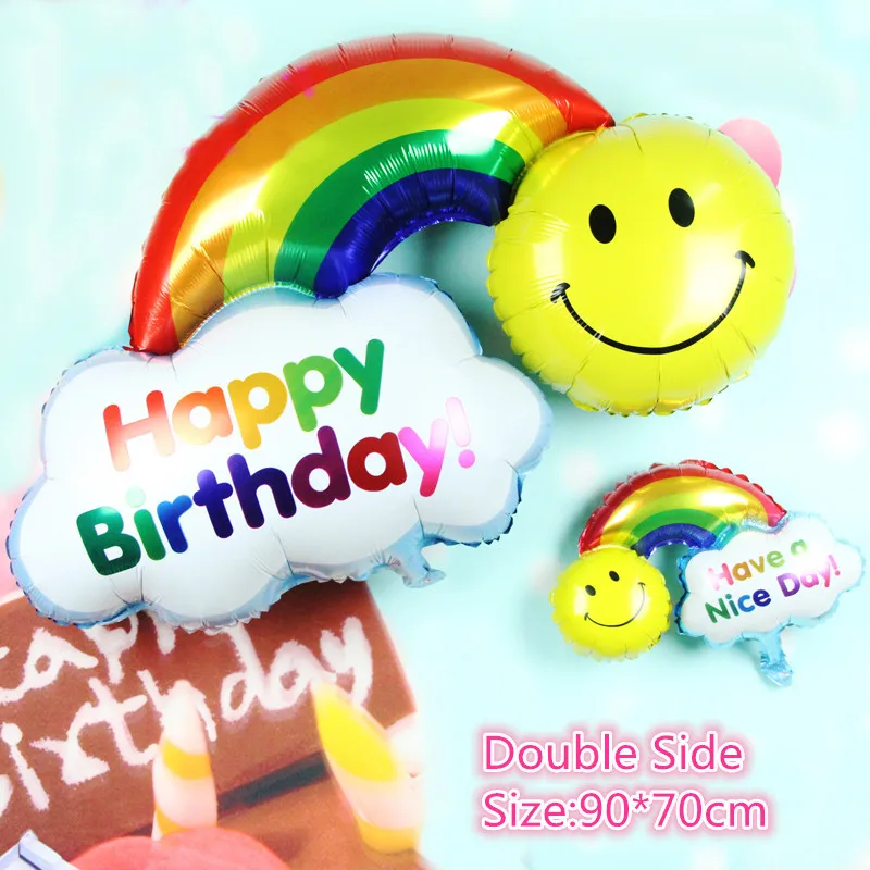 

1pcs Big size double side Happy Birthday Foil Balloons Wedding Decoration Smile Face Rainbow Globos balls Have A Nice Day balls