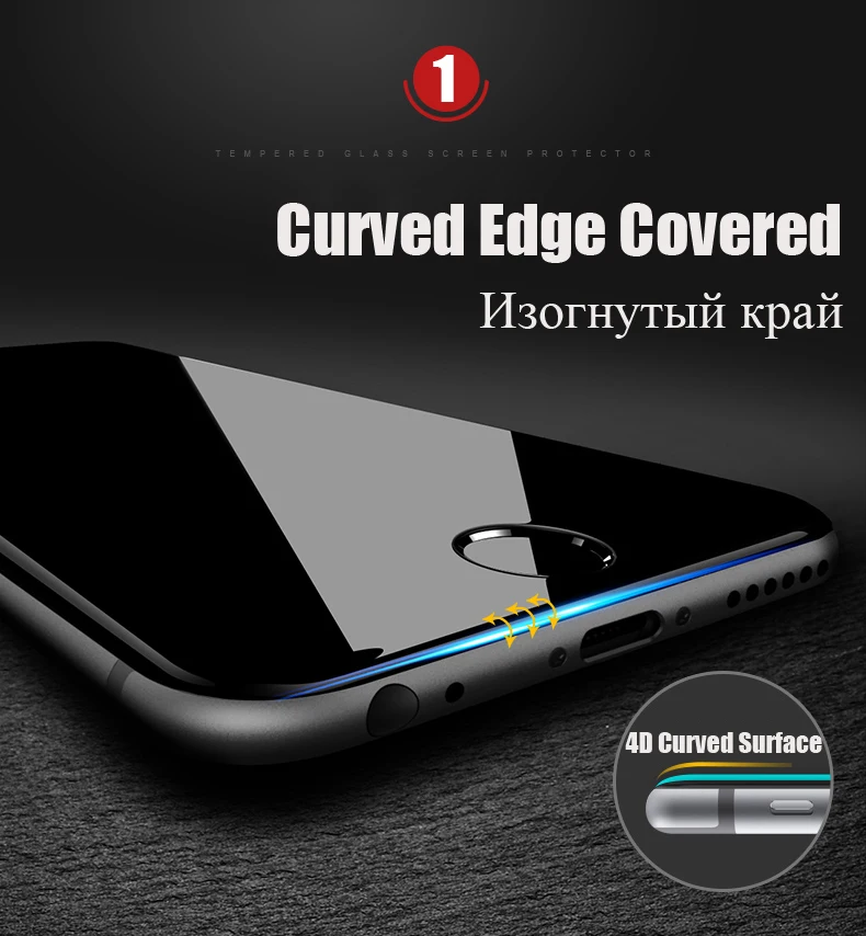 TOMKAS Glass For iPhone 7 8 Screen Protectors 4D Round Curved Edge Full Cover Protective For iPhone 7 8 Plus Tempered Glass