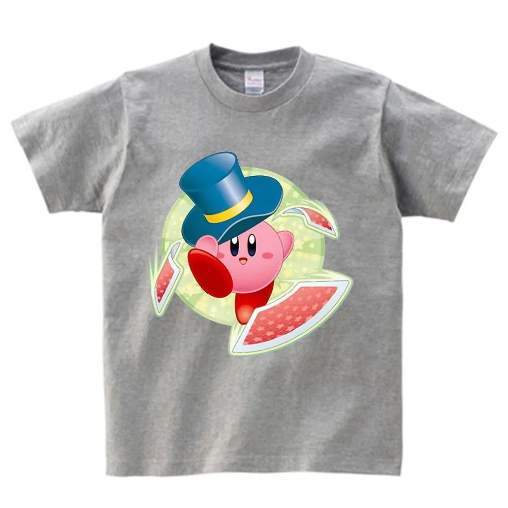 Детская футболка унисекс с героями мультфильмов, футболка с изображением игры Кирби, футболка с короткими рукавами и круглым вырезом для