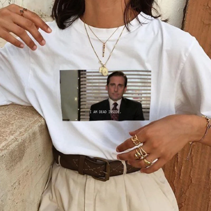

CDJLFH 2019 Summer Fashion Polo Shirt Women The Office I Am Dead Inside Quotes Funny Graphic Print Polo Shirts Femme Polos Mujer