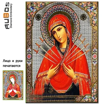 

RUBOS Icons Theotokos Seven Arrows Diamond Embroidery Orthodox Religions 3D Diamond Painting Mosaic 5D Patterns Crystal Glass