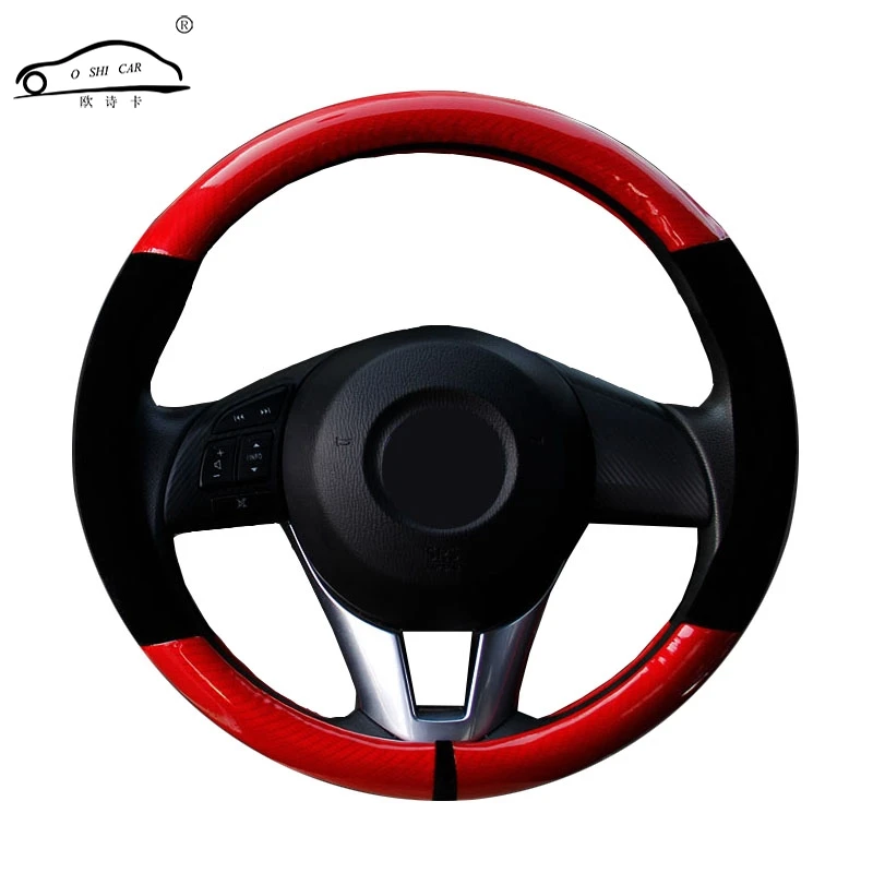 

Premium Carbon Fiber pattern Car Steering Wheel Cover Black/ Protection Steering-Wheel Universal 38 cm