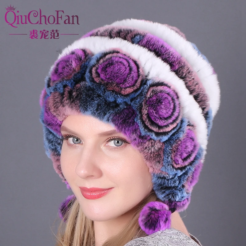 

Natural Soft Knitted Rex Rabbit Fur Hat Russia Women Winter 100% Genuine Rex Rabbit Fur Caps Lady Warm Real Rex Rabbit Fur Hats