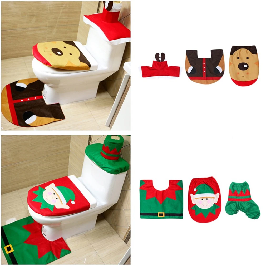 

Hot 3 Pieces Christmas Decoration Snowman Style Toilet Seat Cover For Bathroom Deer Horse/fairy Horse series Available