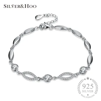 

SILVERHOO Christmas Gift Trendy Romantic Jewelry Oval Round Cubic Zirconia Link Chain Bracelet for Women 925 Sterling Silver