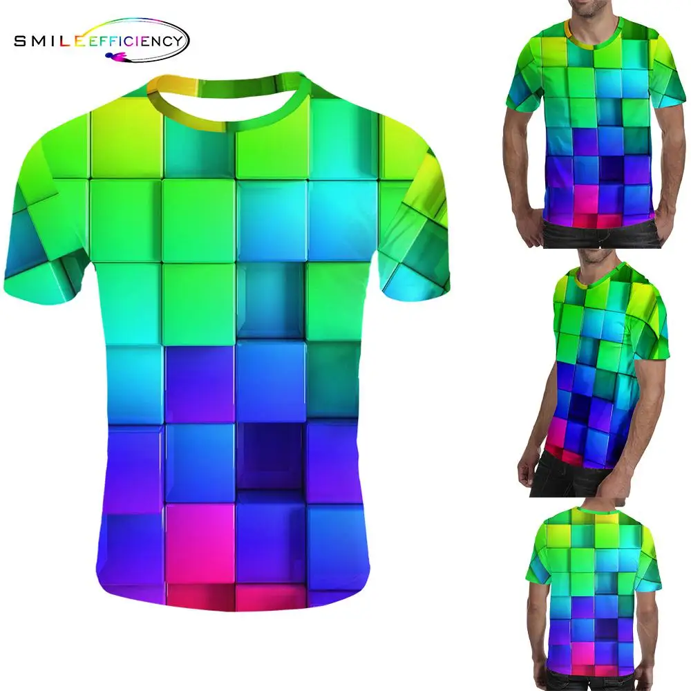 Breathable mesh cloth O-neck plaid 3D T-shirt colorful plaid Novelty Tshirt Men Clothes 2019 T shirt Breathable mesh cloth O-neck plaid 3D T-shirt colorful plaid Novelty Tshirt Men Clothes 2019 T shirt
