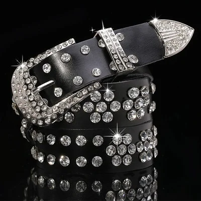 Women Satin Faux Silk Belt Corset Rhinestone Bling Crystal Buckle Waistband