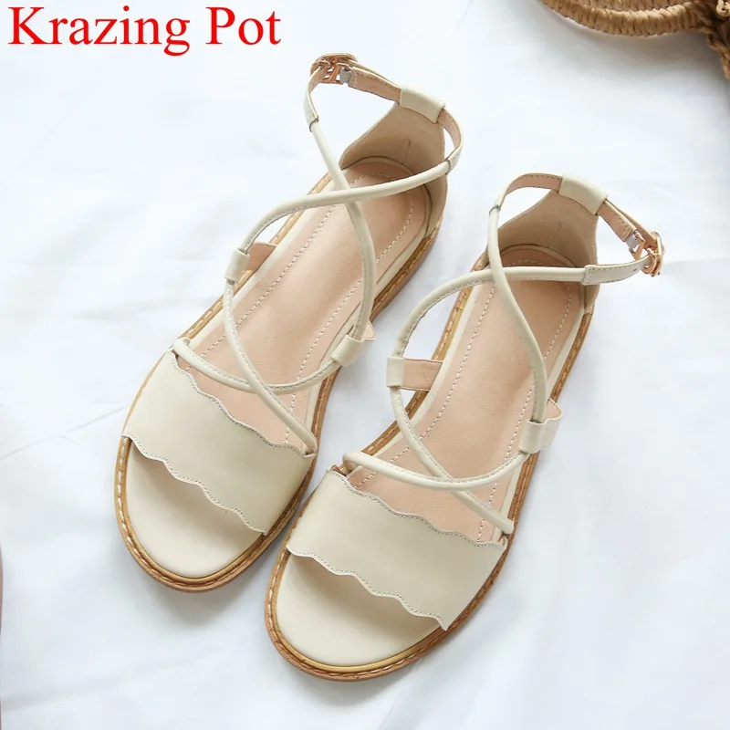 

2018 superstar peep toe gladiator runway women sandals elegant flats concise handmade office lady sexy vacation summer shoes L22