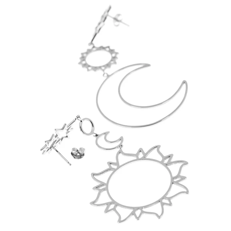 Богемные Простые полые большие серьги с солнцем, Луной и звездами, асимметричные серьги-капельки в стиле панк для женщин, ювелирные изделия в стиле бохо, винтажные массивные серьги