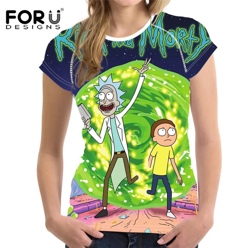 

FORUDESIGNS T Shirt Women Rick and Morty Printed Tops & Tees for Girls Casual Female Womens Clothing Short Sleeve Tops Ladies
