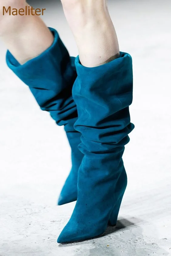 knee high blue suede boots
