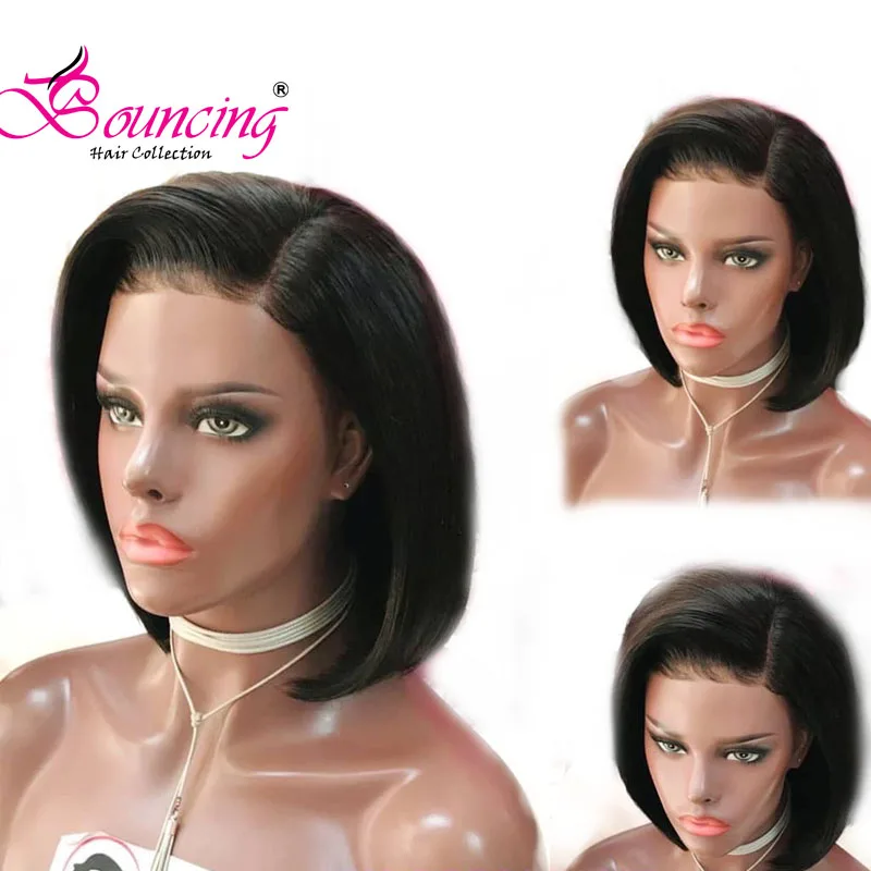 

Bouncing Hair Straight Short Pixie Wigs Brazilian Human Remy Hair Customized Lace Front wig Natural Color For Women Side Part