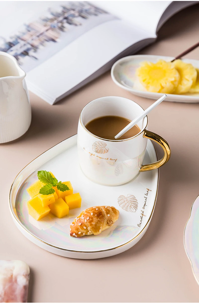 Набор керамических кофейных чашек с ложкой и блюдцем для завтрака, послеобеденного чая, Классическая посуда для напитков, подарок