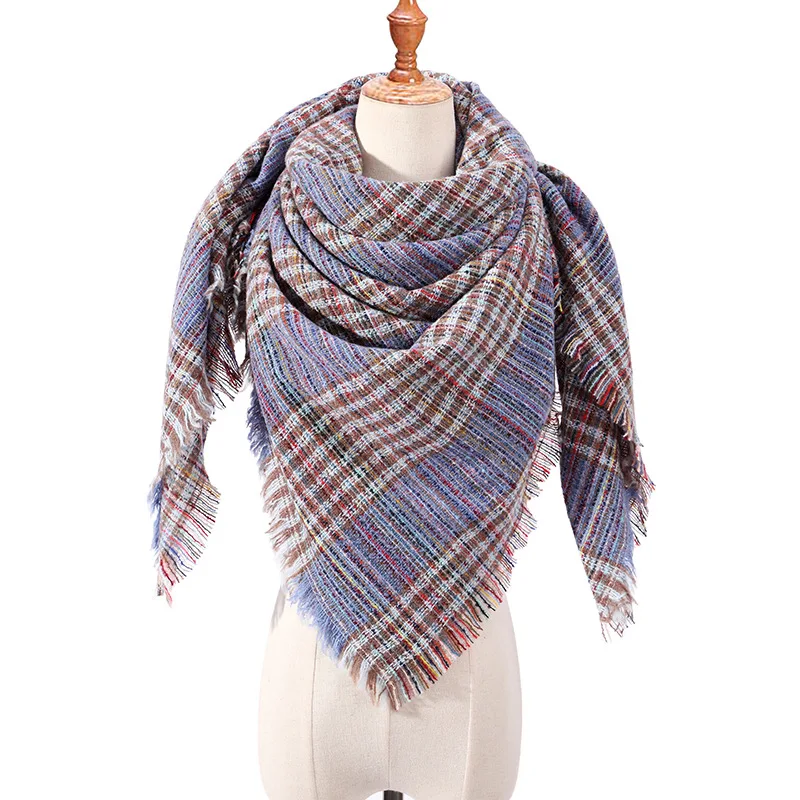

Yellow Pink Plaid Warm Cashmere Scarves Knitted Autumn Winter Scarf For Women Shawls Female Blanket Triangle Pashmina Stole