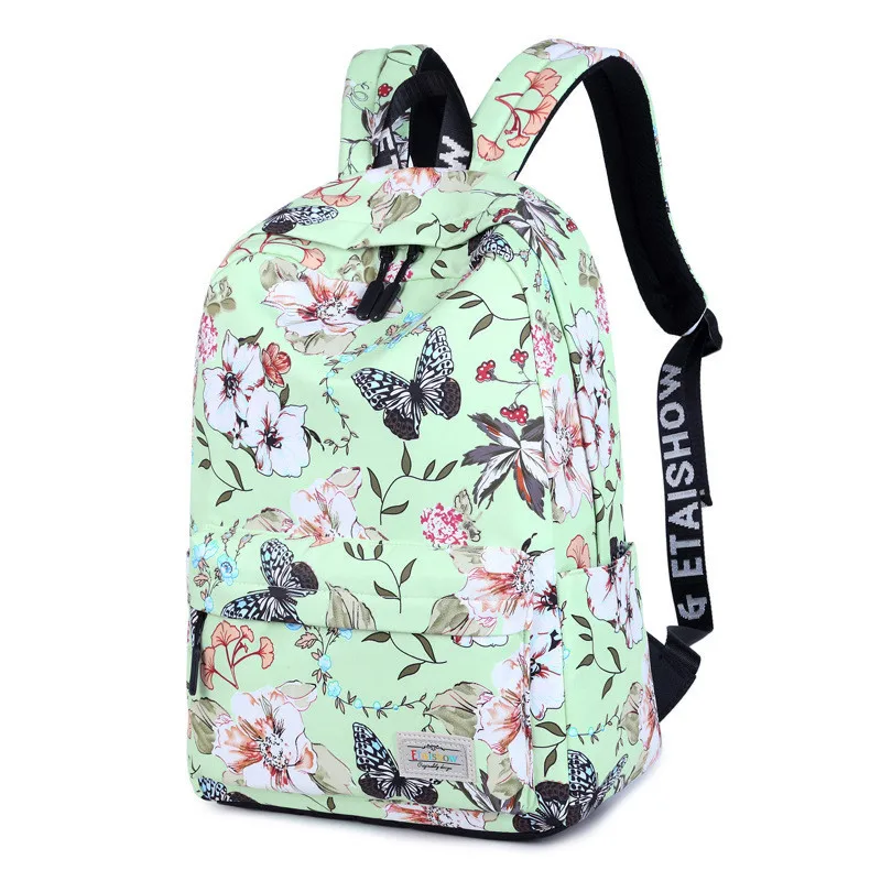 Женские рюкзаки для девочек-подростков с цветочным принтом; школьные сумки для отдыха; рюкзак для ноутбука; женские водонепроницаемые Рюкзаки Mochilas - Цвет: green big
