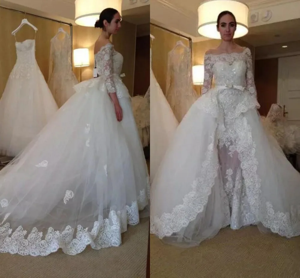 Vestidos de noiva 2 em 1 2021 винтажное кружевное свадебное платье русалки с длинными