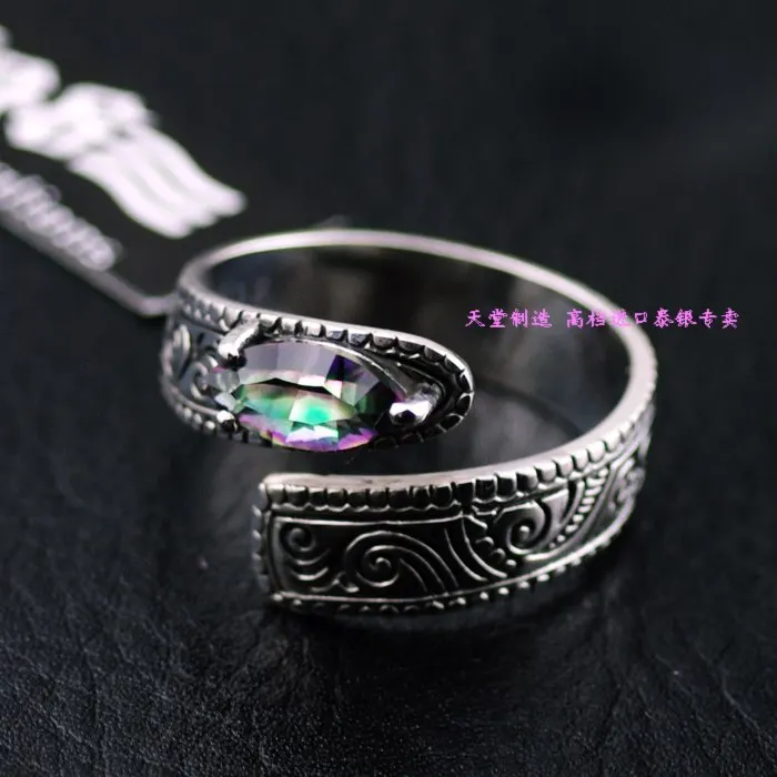 

925 sterling silver colorful quartz stone stone wall image embossed adjustable fashion ring Man's silver ring
