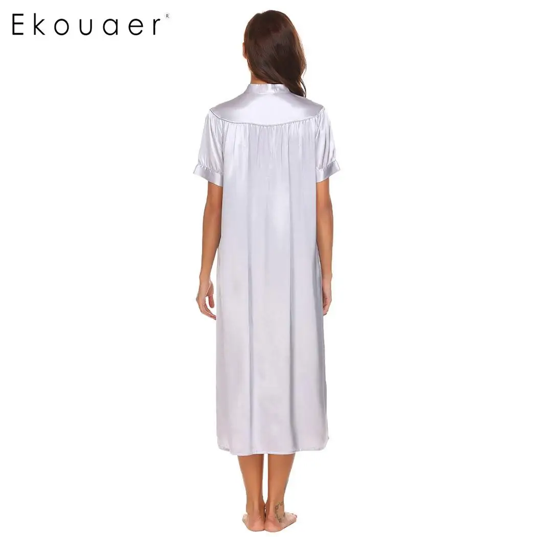 Ekouaer ночная рубашка для женщин атласная одежда сна воротник стойка короткий
