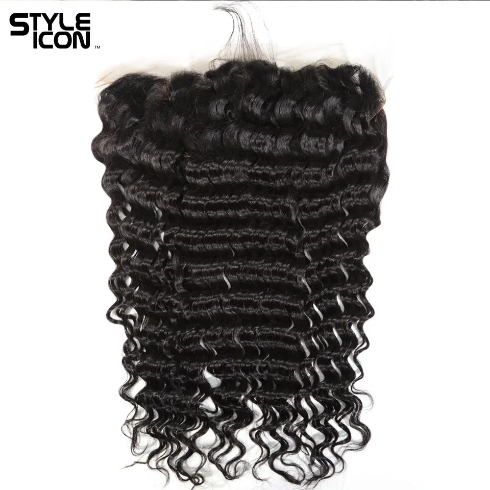 STYLEICON Peruvian Deep Wave Frontal and Bundles 3 Deep Wave Bundles with Frontal Non-Remy Hair with