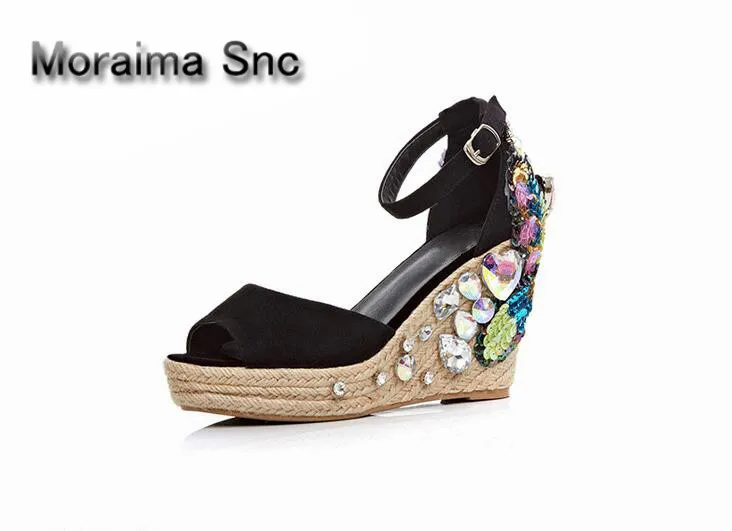 Moraima Snc women sandals black peep toe ladies shoes Bohemia bling wedges girls shoes butterfly platform high heels shoes women moraima snc gladiator shoes black peep toe women wedges shoes color crystal butterfly knot platform high heels sandals women