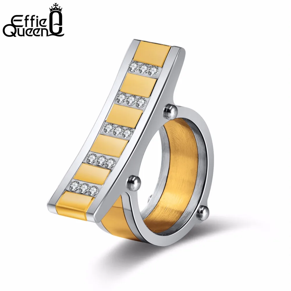 

Effie Queen Women Rings Stainless Steel With AAA Zircon Silver/Gold_Color Ring For Women Finger Trendy Jewelry Female IR39
