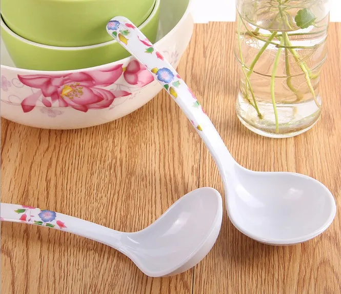 

1PC Tableware Spoon Flower Printed Spoon Dinner Dinnerware Kitchen Tools Kitchenware Plastic Thick Soup Spoon KC 1418