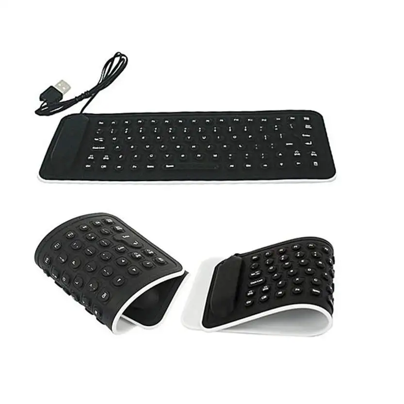 Del Портативный USB мини гибкий силиконовый ПК клавиатура складная для ноутбука ноутбук черный May30