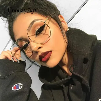 

2019 New Arrival Hexagon Square Clear Sunglasses Women Fashion Brand Designer Men Flat Top Metal Frame Transparent Sun Glasse