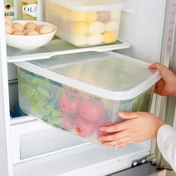 

1pc Kitchen Storage Box Sealed Plastic Crisper Food Container Rice Bucket Fridge Box for Snacks Vegetables Fruits