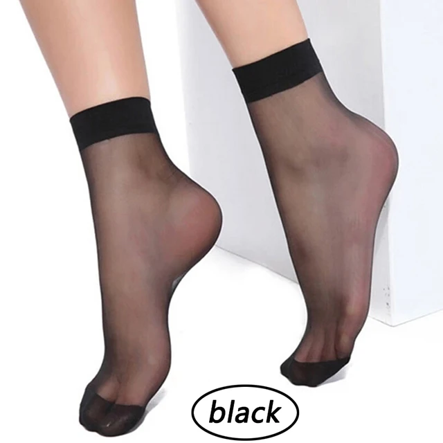 10 пар, сексуальные тонкие короткие носки, летние женские эластичные прозрачные шелковые носки из бамбукового волокна, чулочно-носочные изделия для девочек - Цвет: black