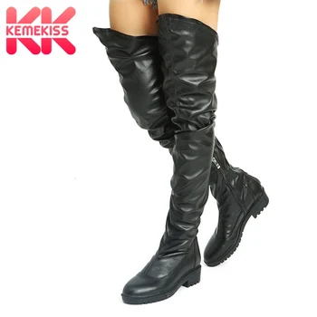 

KemeKiss New Women Over Knee Boots Zipper Round Toe Warm Woman Flats Boots Fashion Sexy Club Shoes Woman Footwear Size 34-41