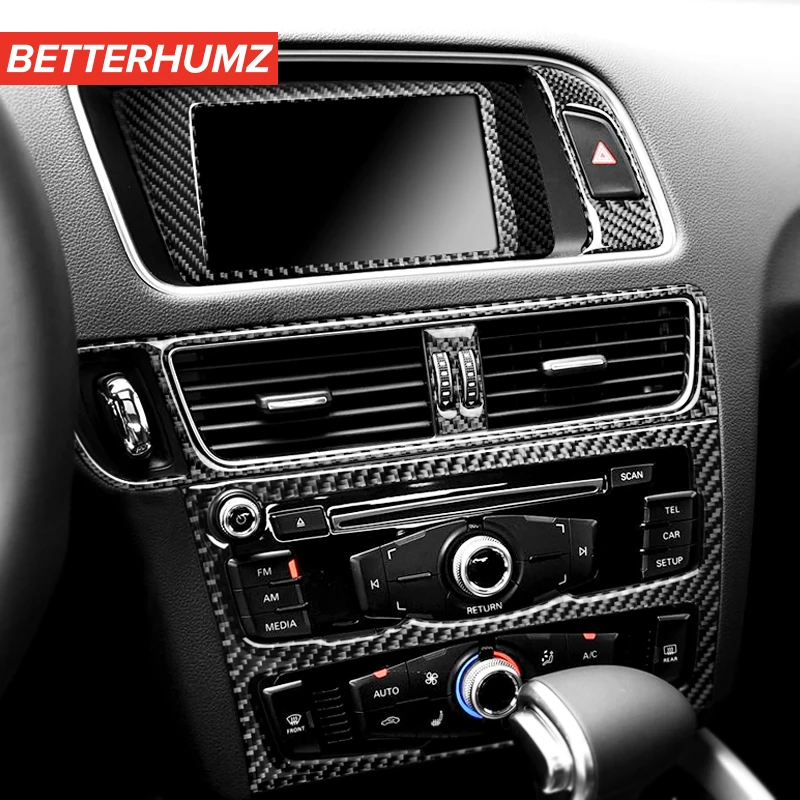 

For Audi Q5 SQ5 Auto Interior Air Conditioning CD Panel Carbon Fiber Stickers Navigation Frame Decals Car styling Accessories