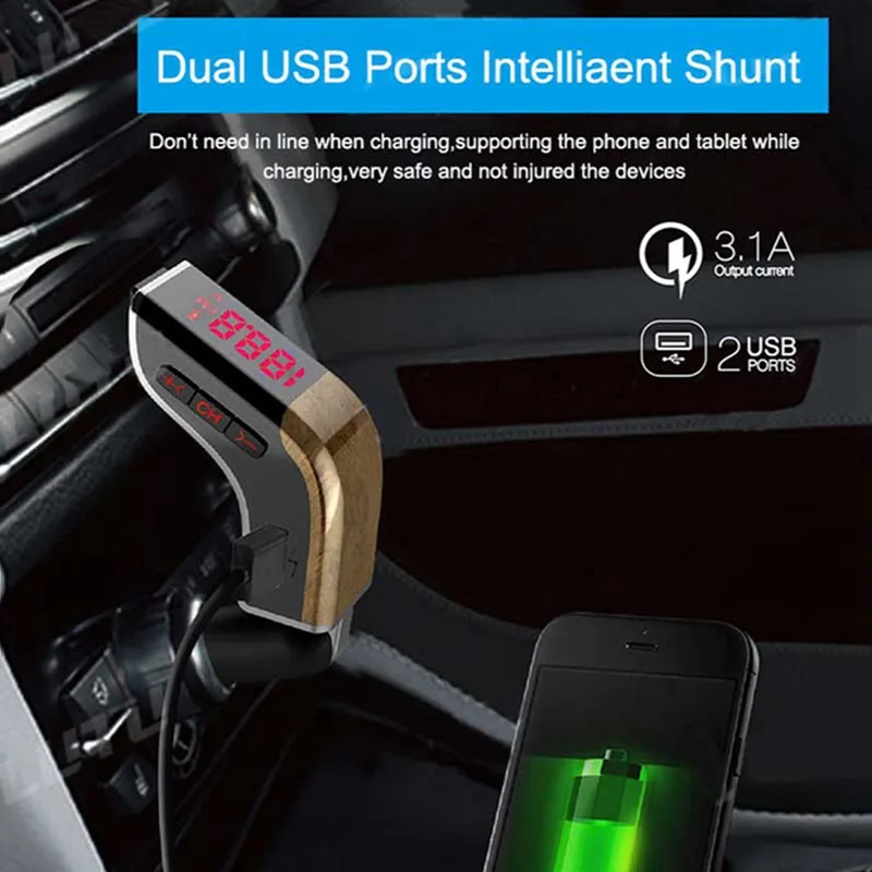 VicTsing Car Bluetooth Mp3 Player FM Transmitter Red Screen Mp3 Music Player USB Car Charger 5V 3.1A 1A Bluetooth Mp3 Player Kit (17)