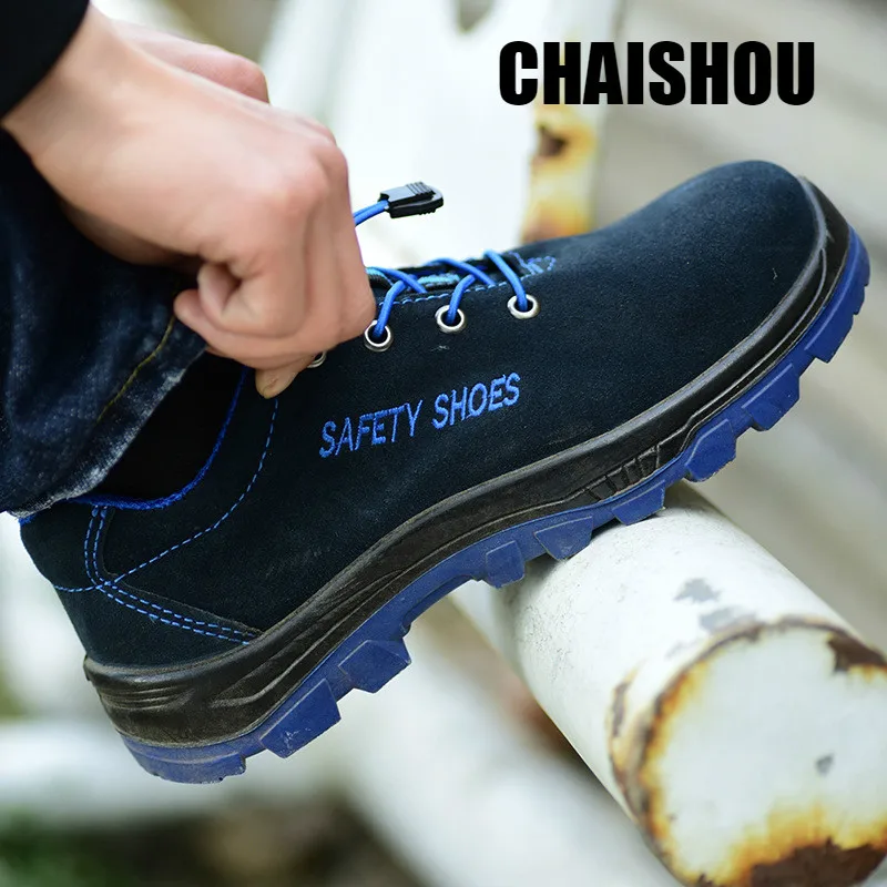

shoes men Work boots Spring Breathable Steel toe cap Anti-smashing anti-piercing Outdoor lace-up Cow suede Safety shoes CS-255