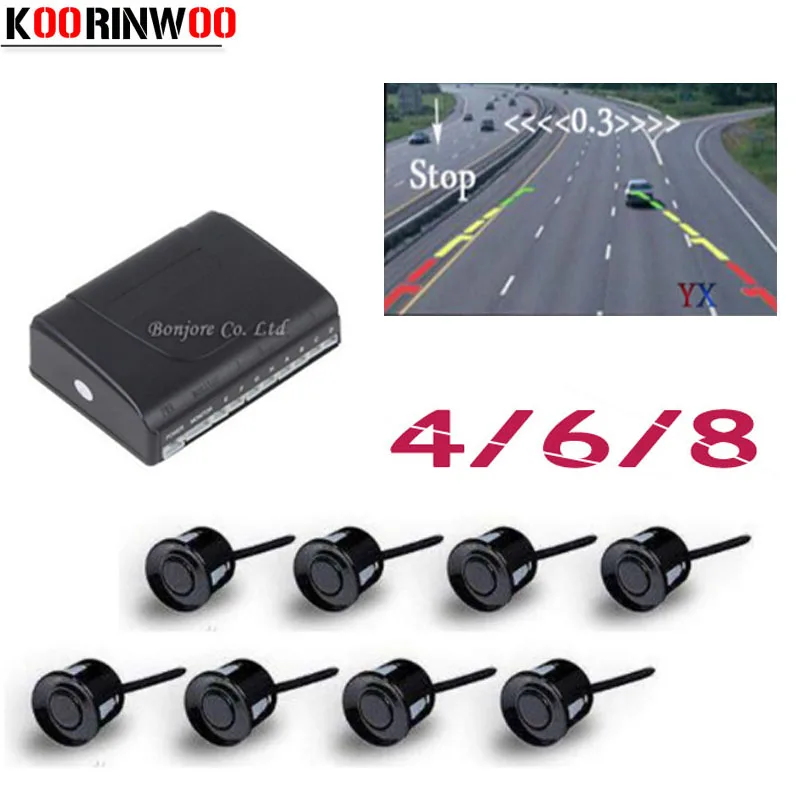 Comprar Koorinwoo 2019 Parktronics sensores de aparcamiento de coche 8 6 4 radares detector de sonda de alarma RCA sistema de vídeo mostrar la ayuda de imagen de distancia