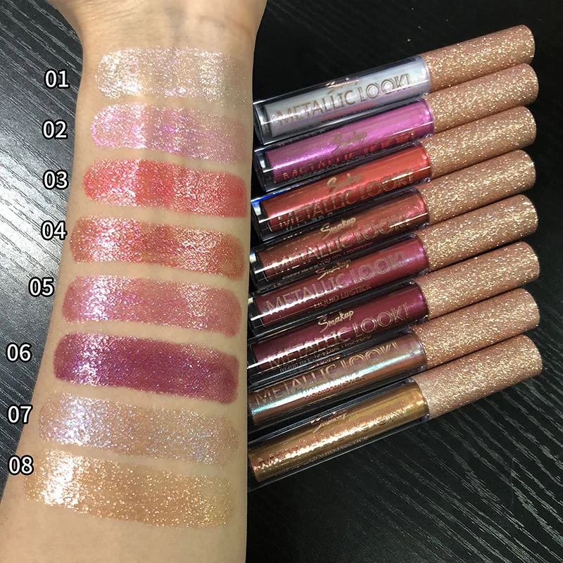 Smakup 8 Colors Shimmer Liquid Lipstick Long-lasting Moisuturzer Glitter Flip Lipgloss Sparkly Makeup Cosmetics Make Up Beauty