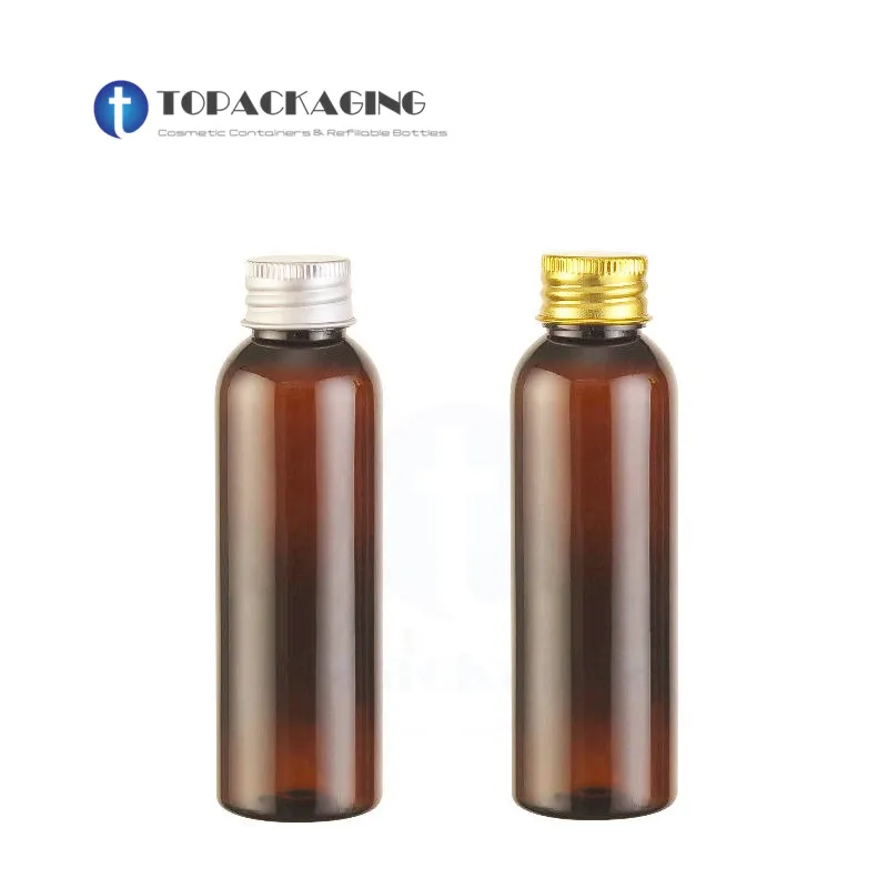 30PCS*60ML Screw Cap Bottle Amber Plastic Lotion Cosmetic Container Empty Shampoo Aluminum Cover Refillable Makeup Essence Oil