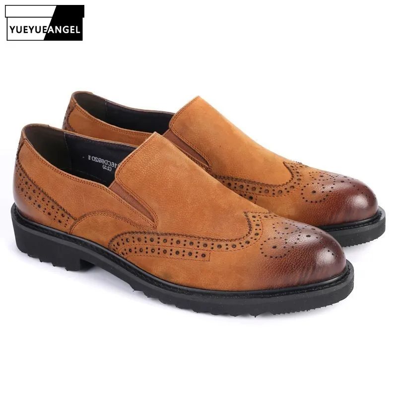 Homens Sapatos Estilo Britânico Nova Calçado No Formais Dos Black 2019 Genuíno Apontado Marrom De brown Moda Asa Masculinos Escorregar Ponta Dedo Couro Brogue TXH7Txwdqa