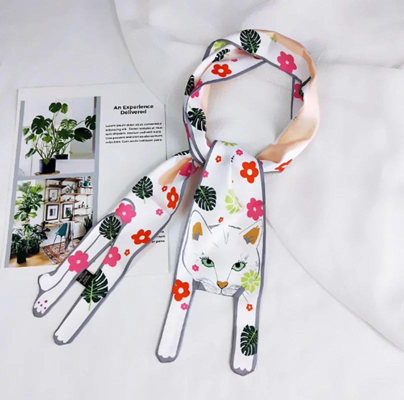

120CMx10CM Hot Scarves Three-dimensional Animal Silk Scarf Tiger Cat Dog Parent-child Scarf Unique Design Collocation Bag
