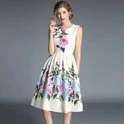 SunnyYeah женское летнее Повседневное платье 2018 новое модное винтажное платье без рукавов с цветочным принтом элегантные женские вечерние