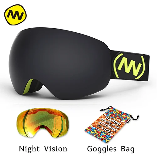 NANDN бренд лыжные очки двойные линзы большие сферические UV400 Анти-туман взрослых Сноуборд Лыжный очки для женщин мужчин снег очки - Цвет: Fluorescent F Black
